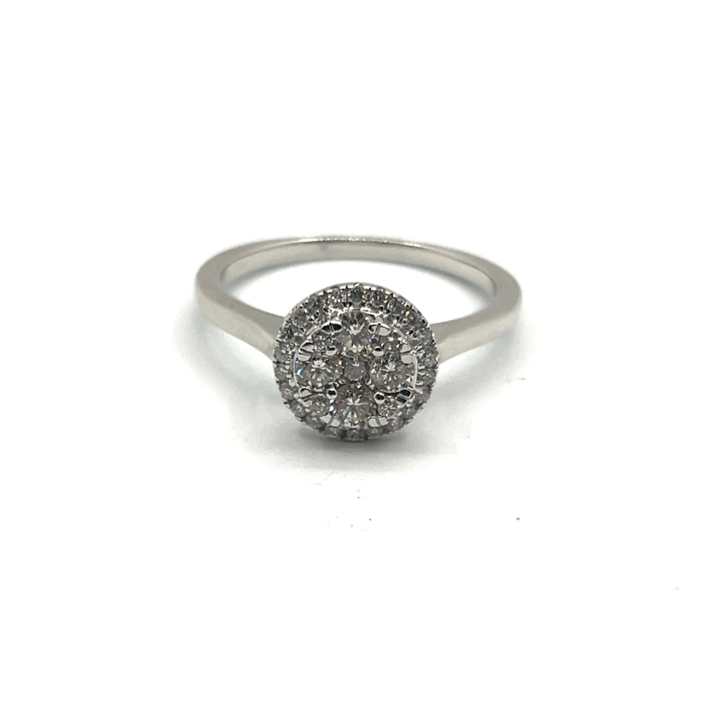 18ct White Gold Ring Round Centre Cluster and Halo