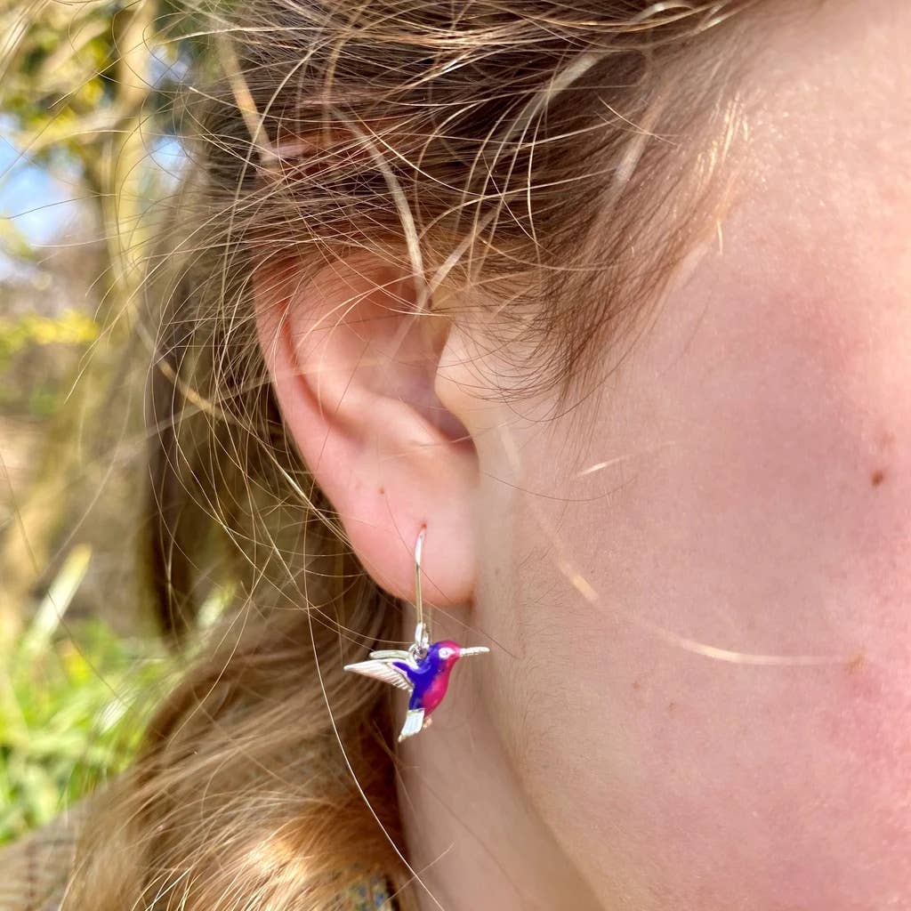 Sterling Silver and Enamel Hummingbird Earrings