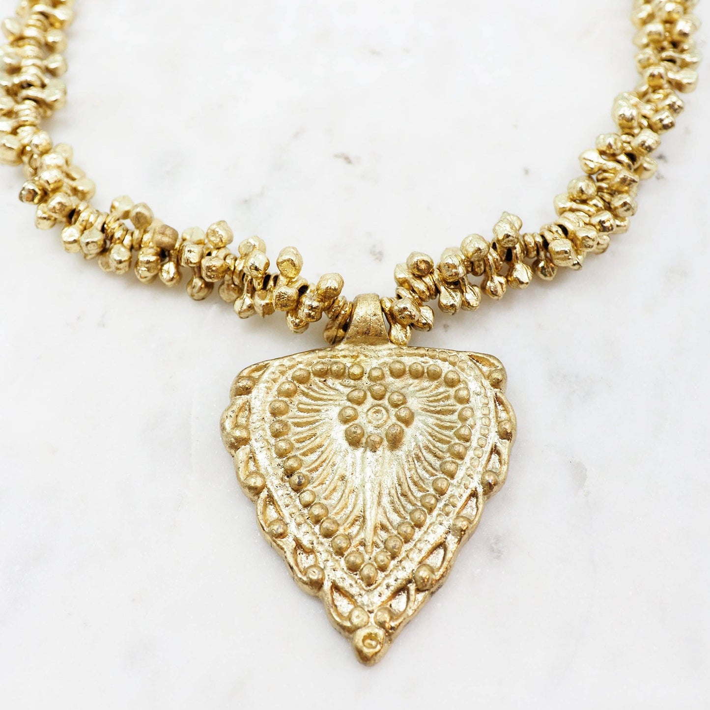 Gold Plated Idila Leaf Pendant and Beaded Necklace