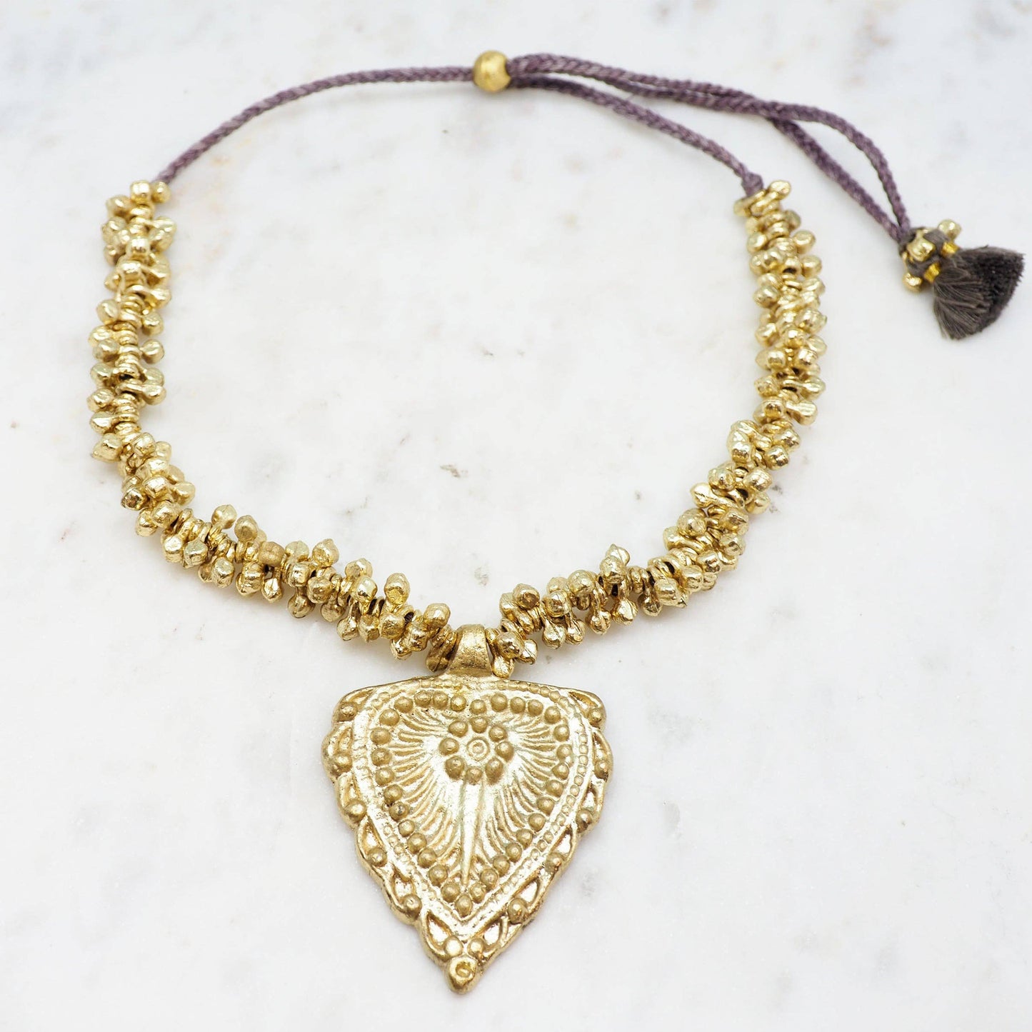 Gold Plated Idila Leaf Pendant and Beaded Necklace
