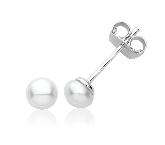 Silver Rhodium Plated Pearl Stud Earrings - 5.5mm