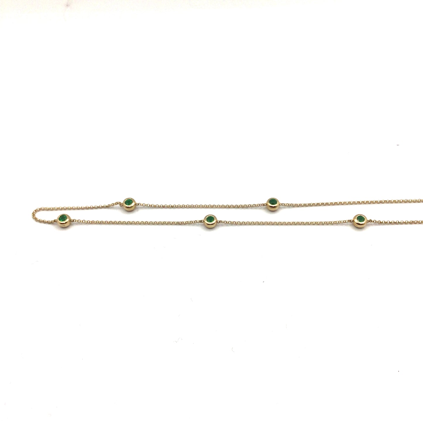 9ct Yellow Gold 5 Stone Emerald Bezel set necklace