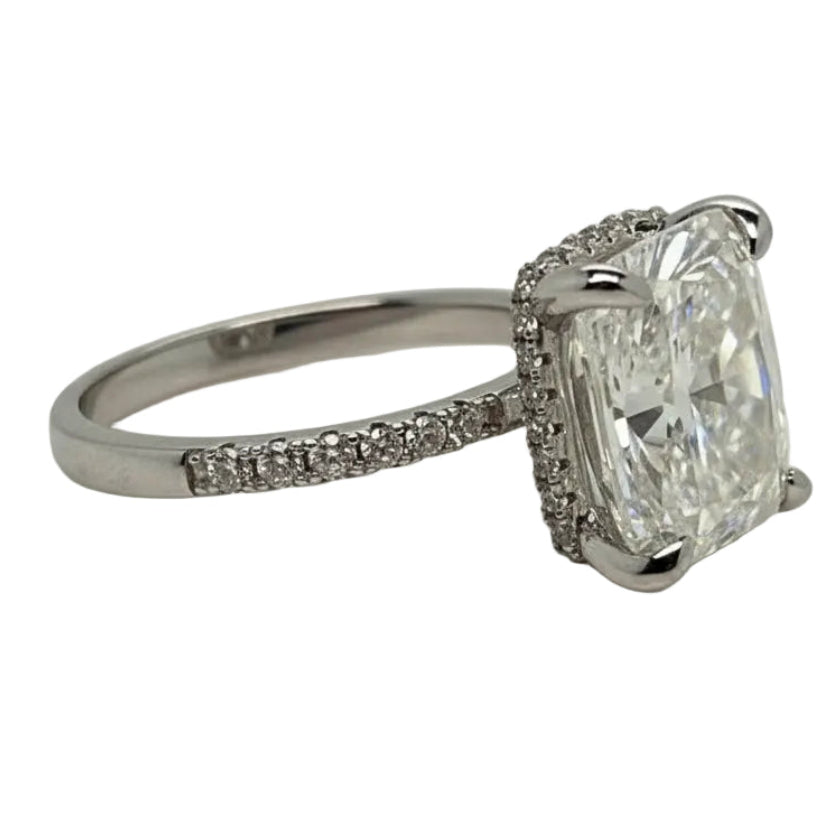 Silver large rectangle yellow tinted Cubic Zirconia ring