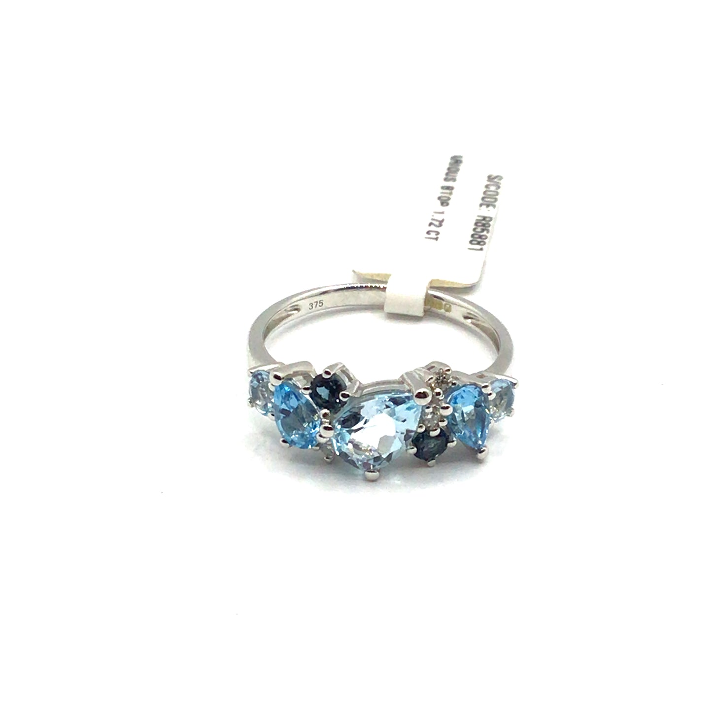 9ct White Gold Pear Cut and Round Blue Topaz, Diamond Ring