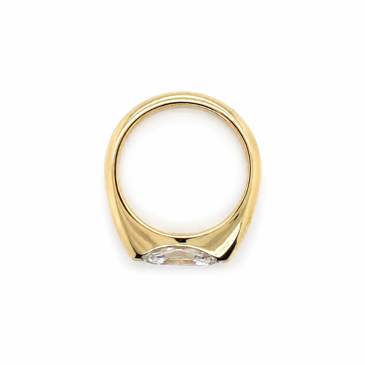 001796 - BESPOKE - Lab Grown Marquise Cut East West, Size H, 2 claw (L shaped marquise style), 14ct Yellow Gold 2mm Wide Band