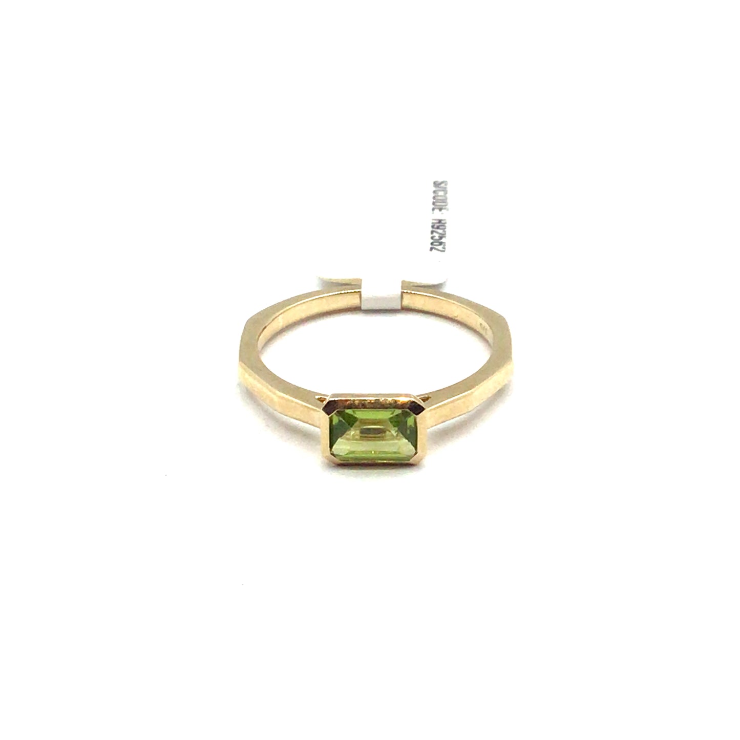 9ct Yellow Gold Rectangular Peridot Besel Set Ring