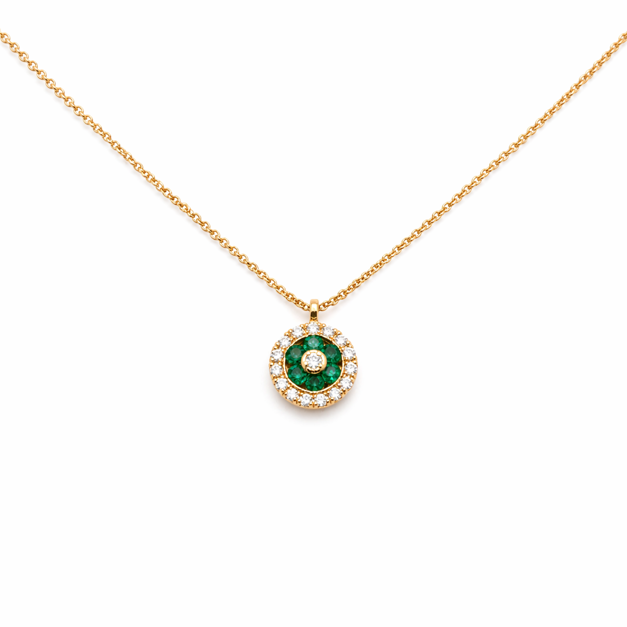 9ct Yellow Gold Emerald and Diamond Necklace