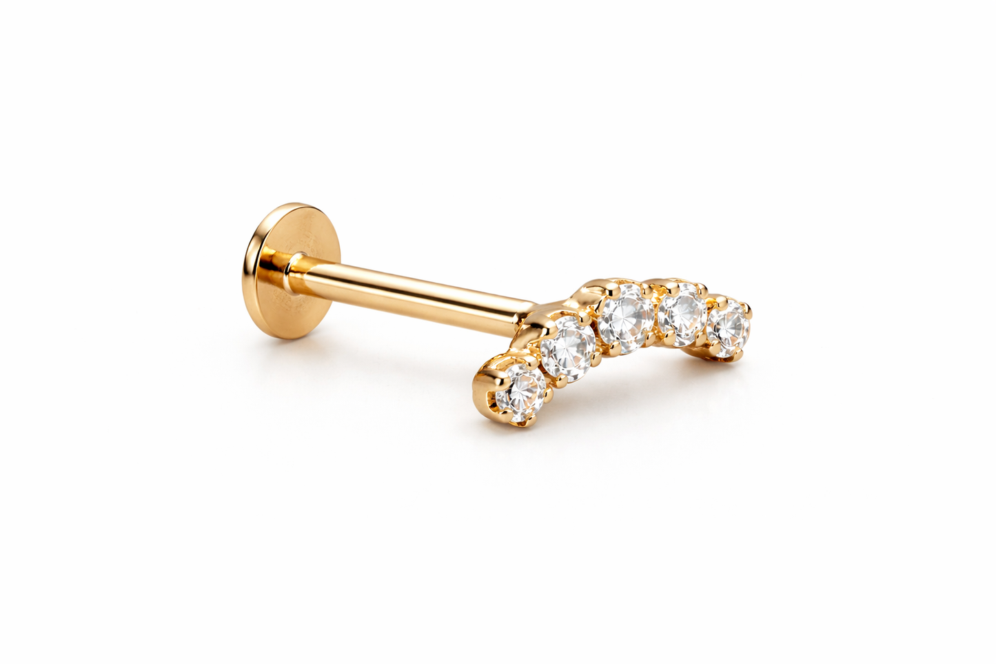 9ct Yellow Gold Curved Cubic Zirconia Labret Ear Stud