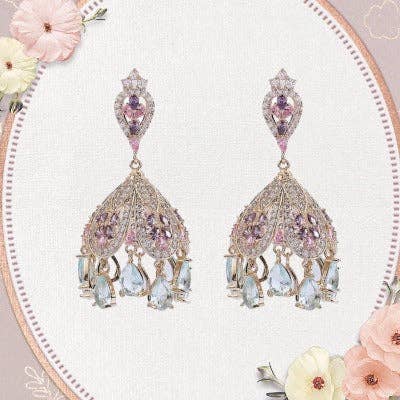 Gold Plated Green Gemstone French Palace Earrings
