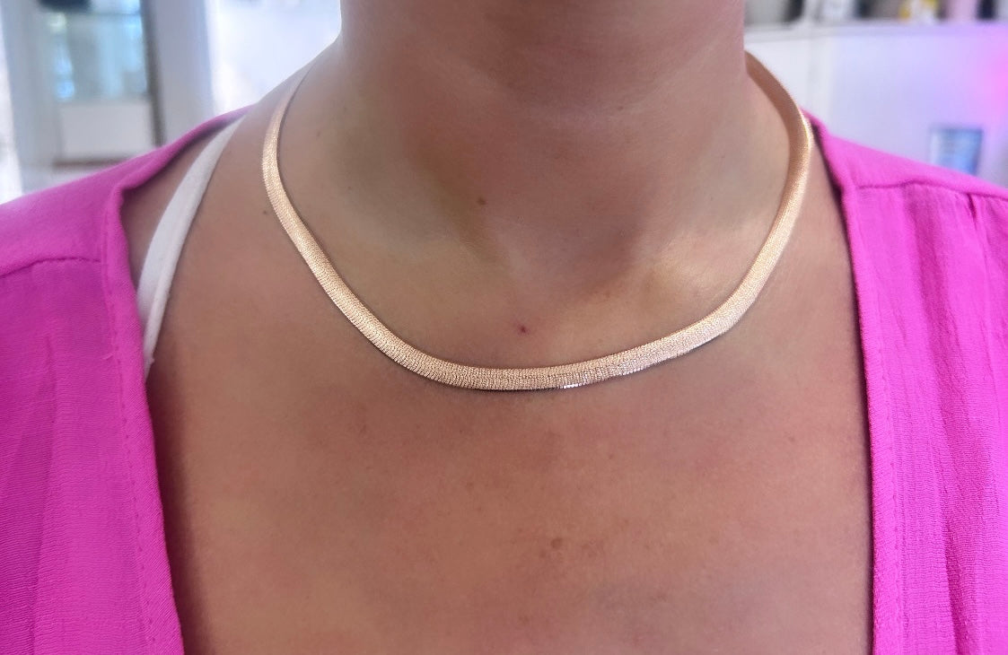 18ct Rose Gold Sterling Silver Textured 18" Snake Necklace
