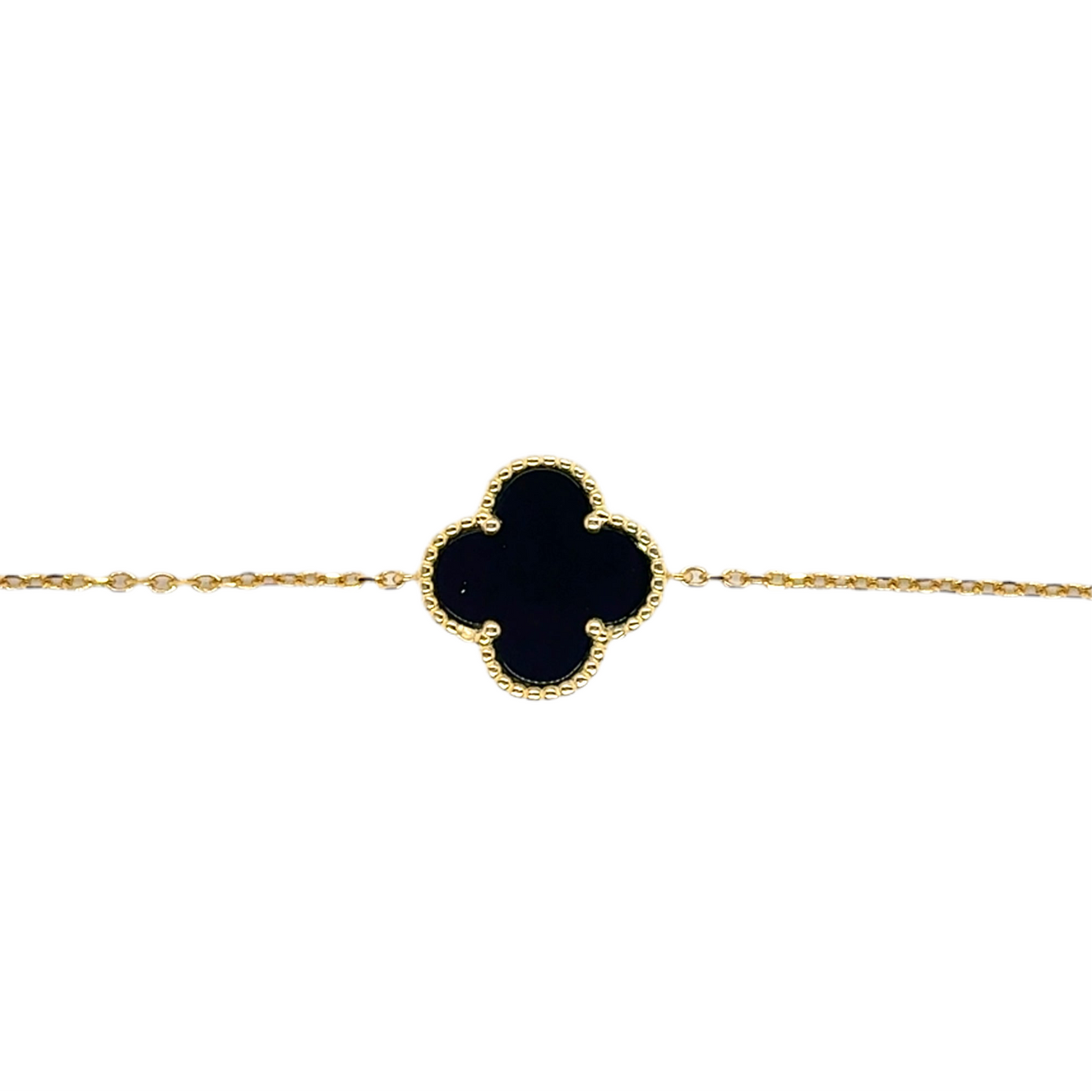 925 gold plated large black clover bracelet