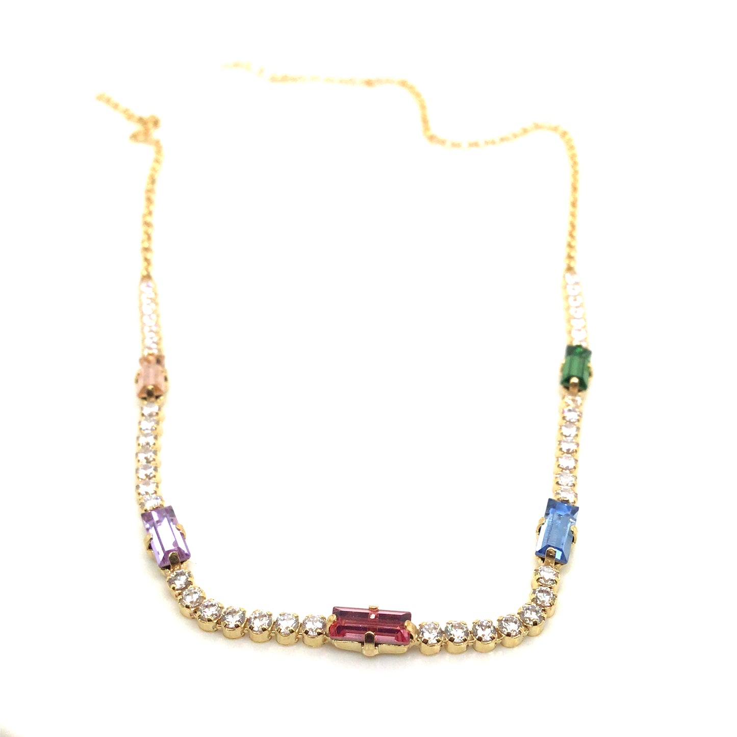 925 yellow gold multicolour cz bar necklace