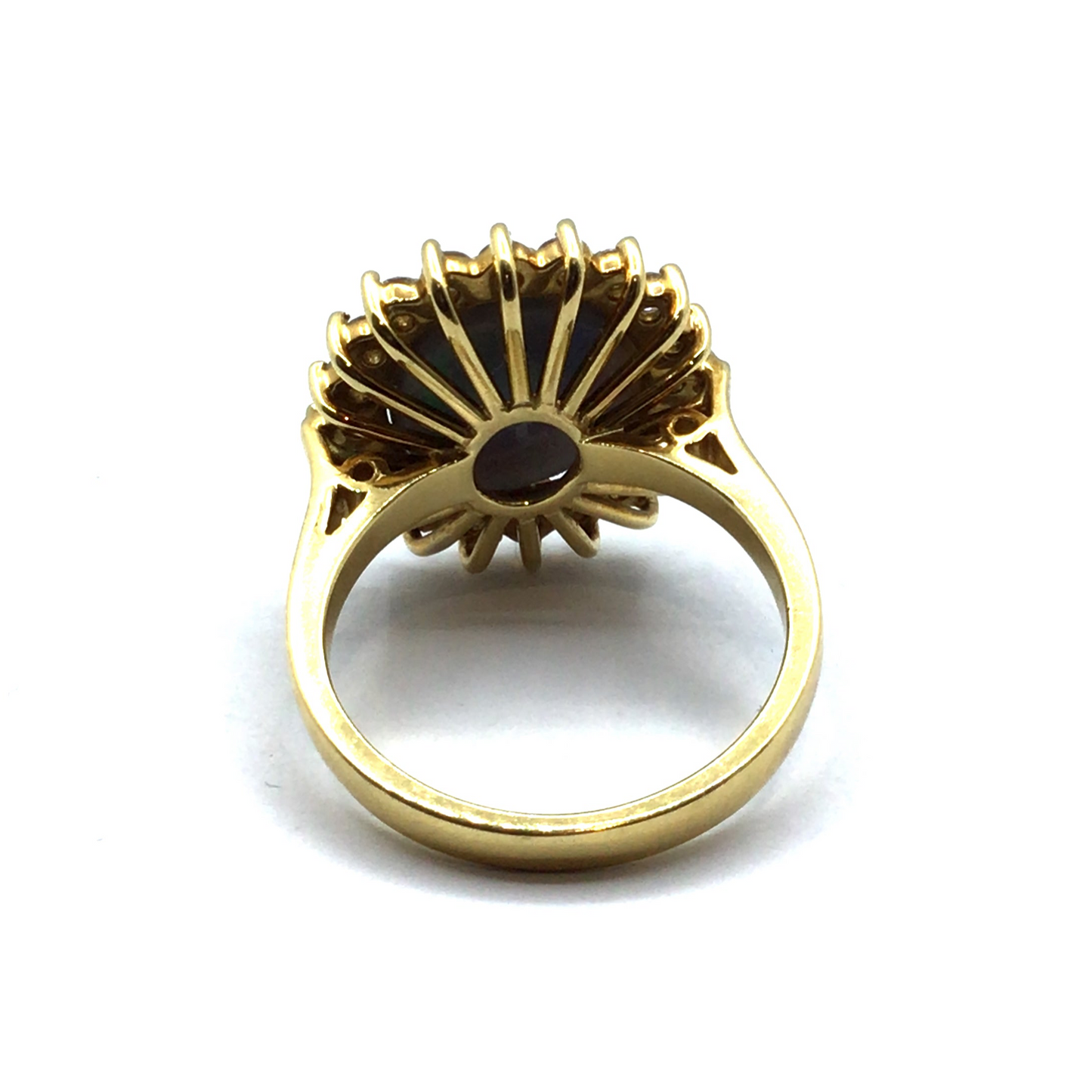 Opal and diamond halo 18ct yellow gold ring
