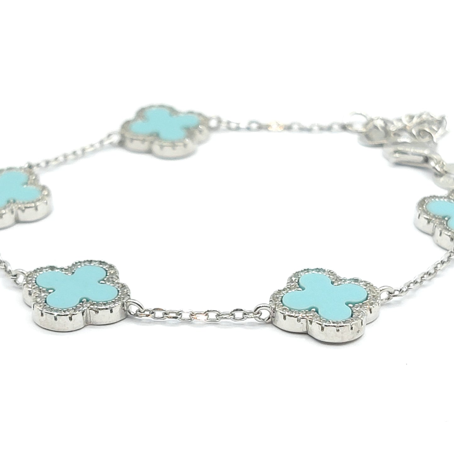 925 turquoise enamel cz 5 clover bracelet