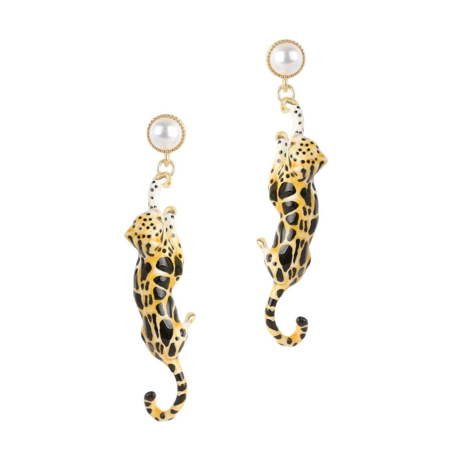 Gold Plated Cloud Leopard Drop Enamel Earrings