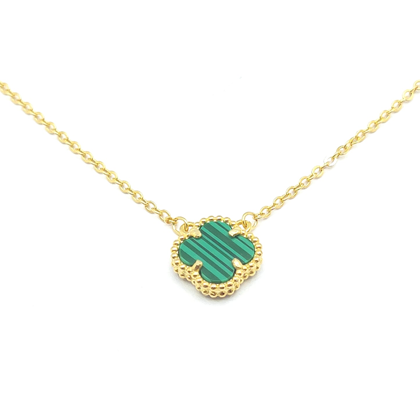 925 yellow gold malachite single clover necklace