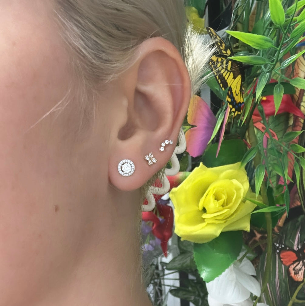 Round Brilliant Diamond Stud Earrings, 0.39cts with Removable Halo, 0.11cts in 18ct White Gold with Screw Backs