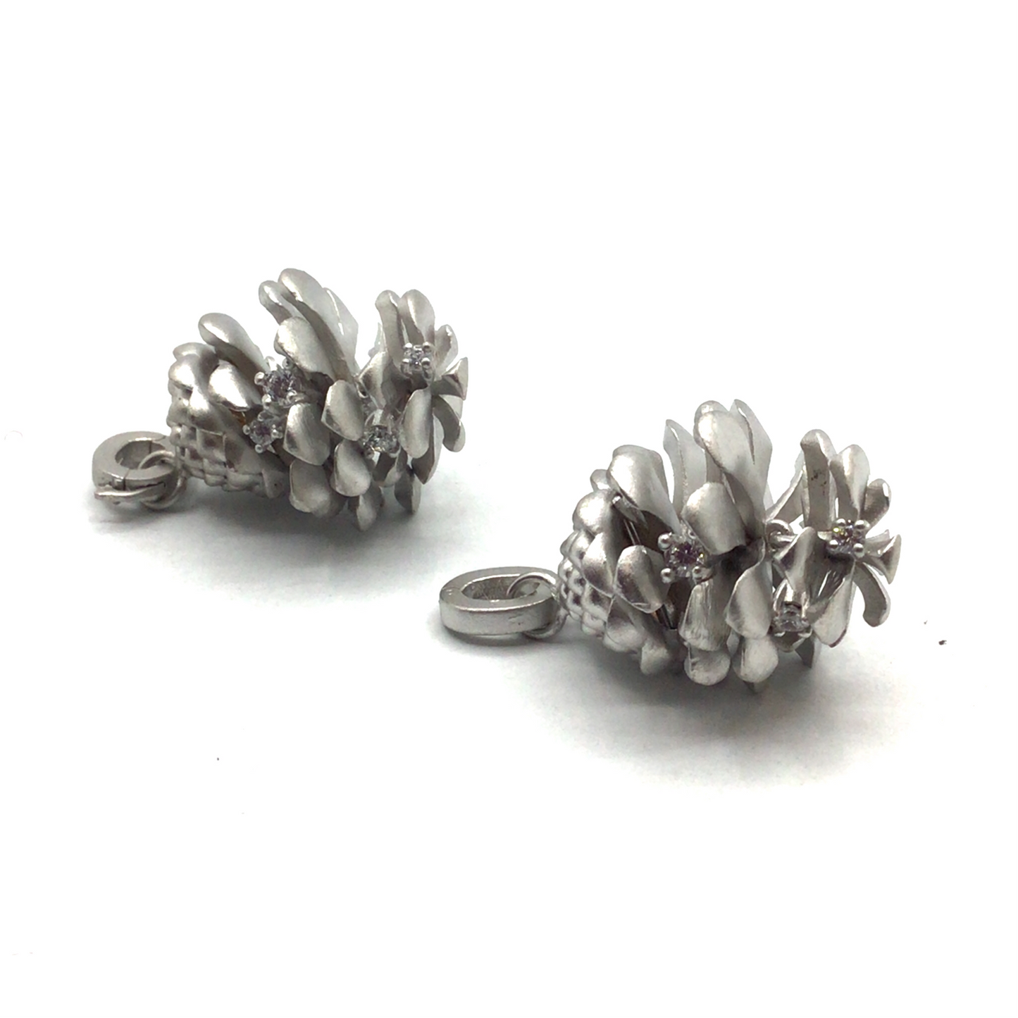 Sterling Silver Matte Cubic Zirconia Pine Cone Pendant
