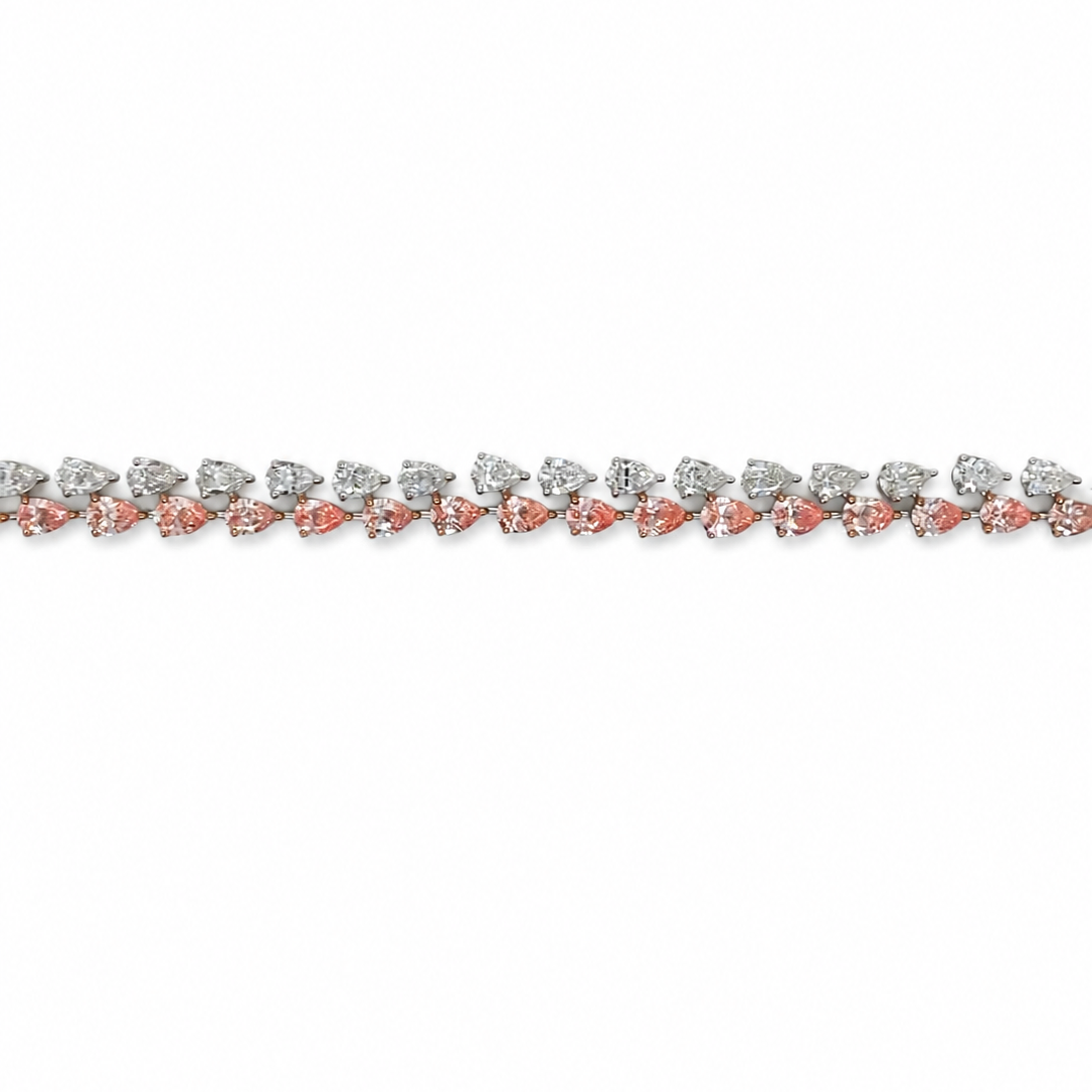 Pink Pear Cut Diamond and White Pear Cut Diamond Tennis Bracelet In White Gold