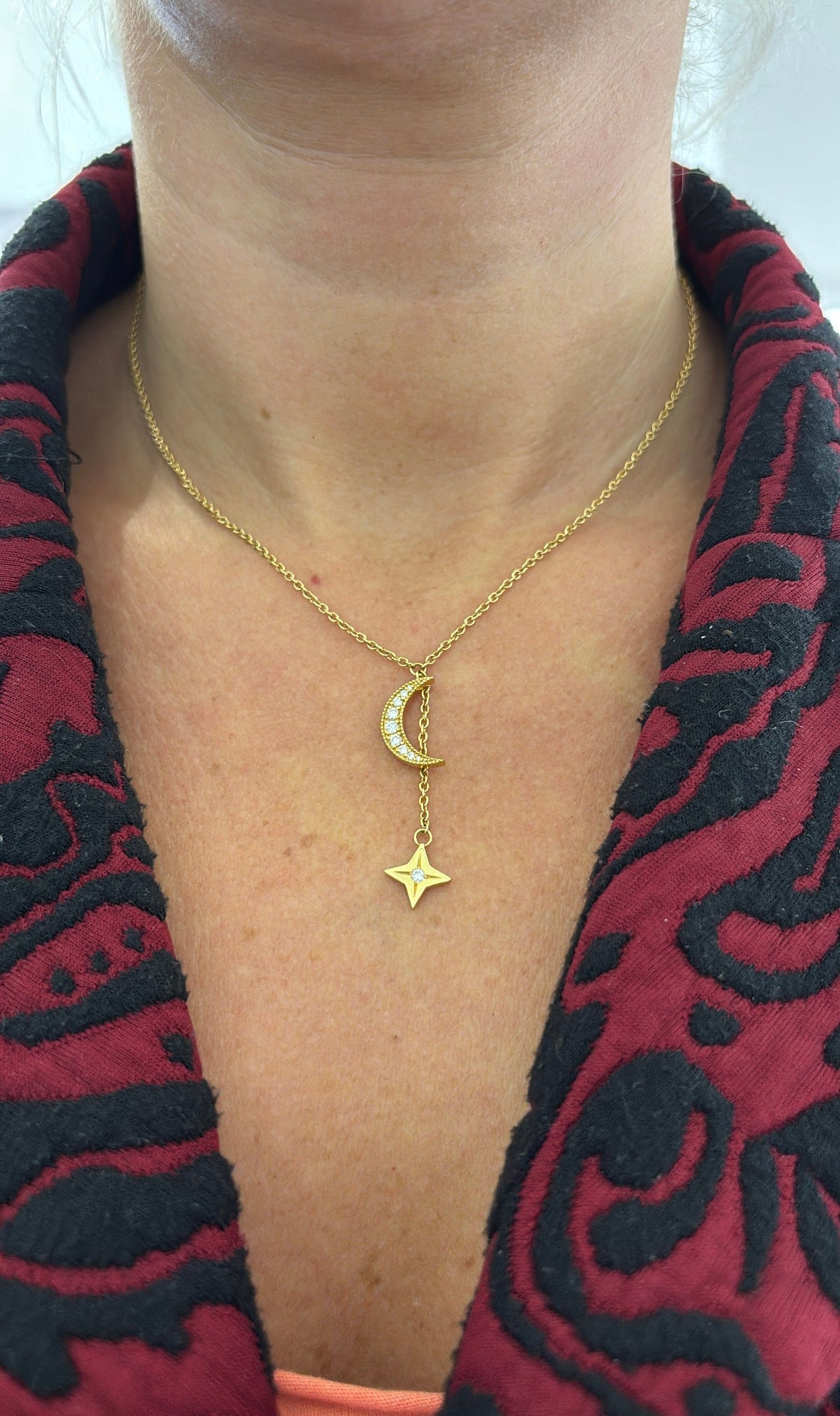 Bespoke Moon And Star Diamond Pendant Necklace in 18ct Yellow Gold Adjustable 20", 18" And 16"