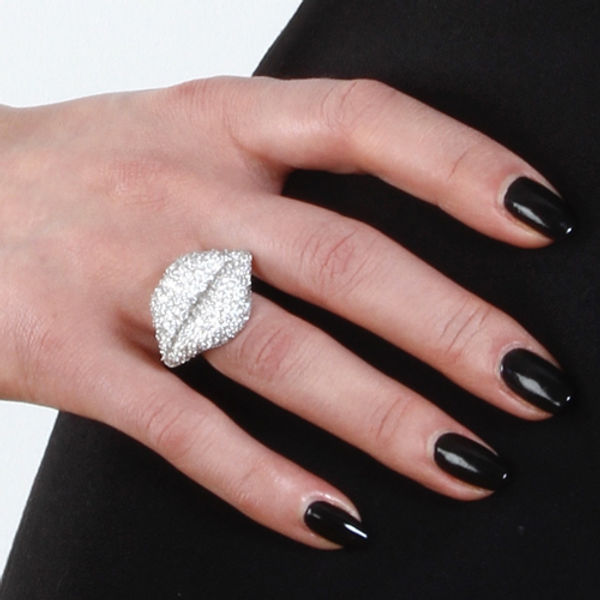 Sterling Silver "Kiss Me Black Lips" Ring Black Cubic Zirconia with Black Rhodium Plated
