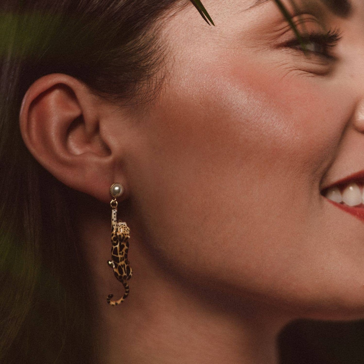 Gold Plated Cloud Leopard Drop Enamel Earrings