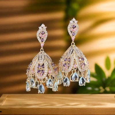 Gold Plated Green Gemstone French Palace Earrings