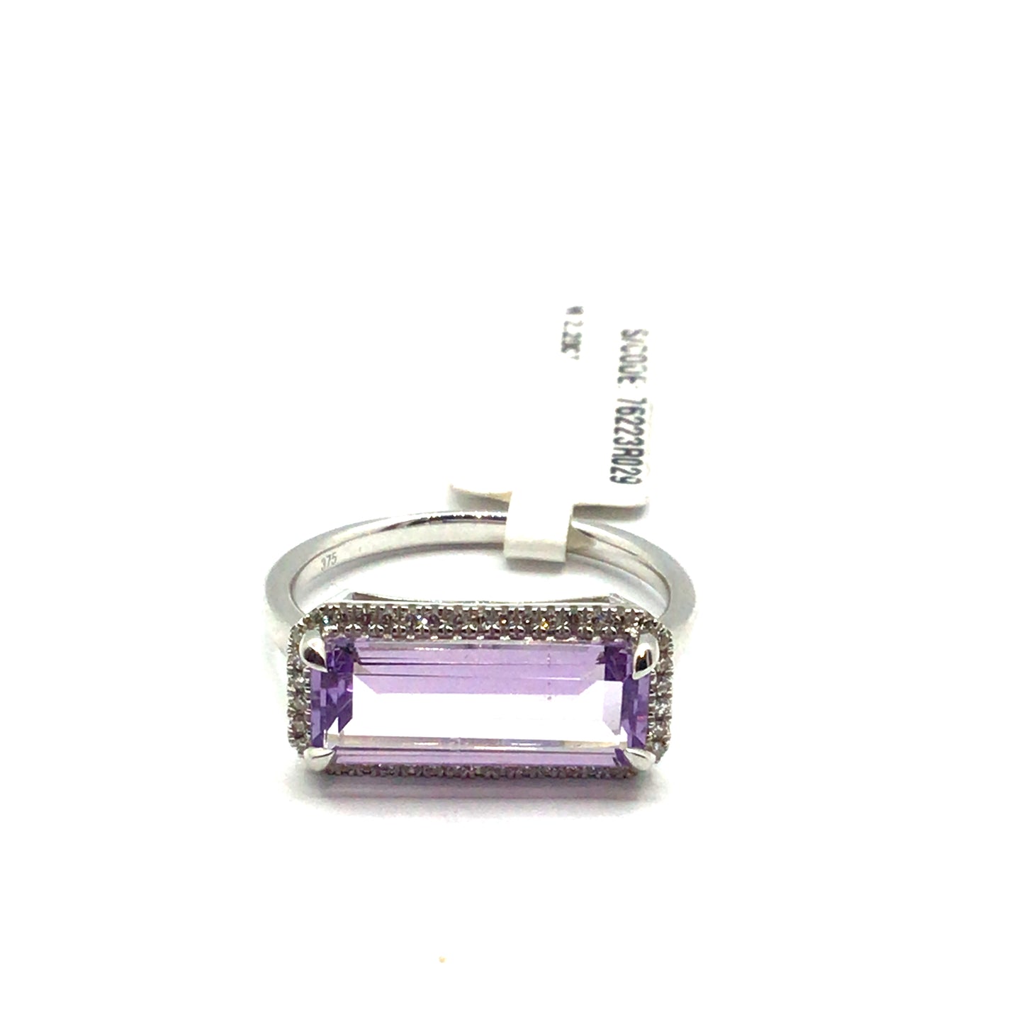 9ct White Gold Rectangular Amethyst and Diamonds Ring