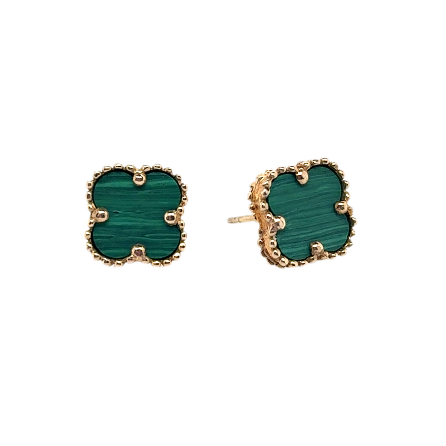 925 gold plated malachite clover clover studs