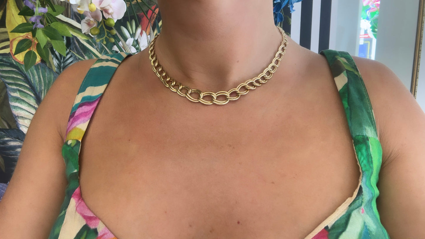 Graduated Double Link Curb Chain Necklace 17" 9ct Yellow Gold
