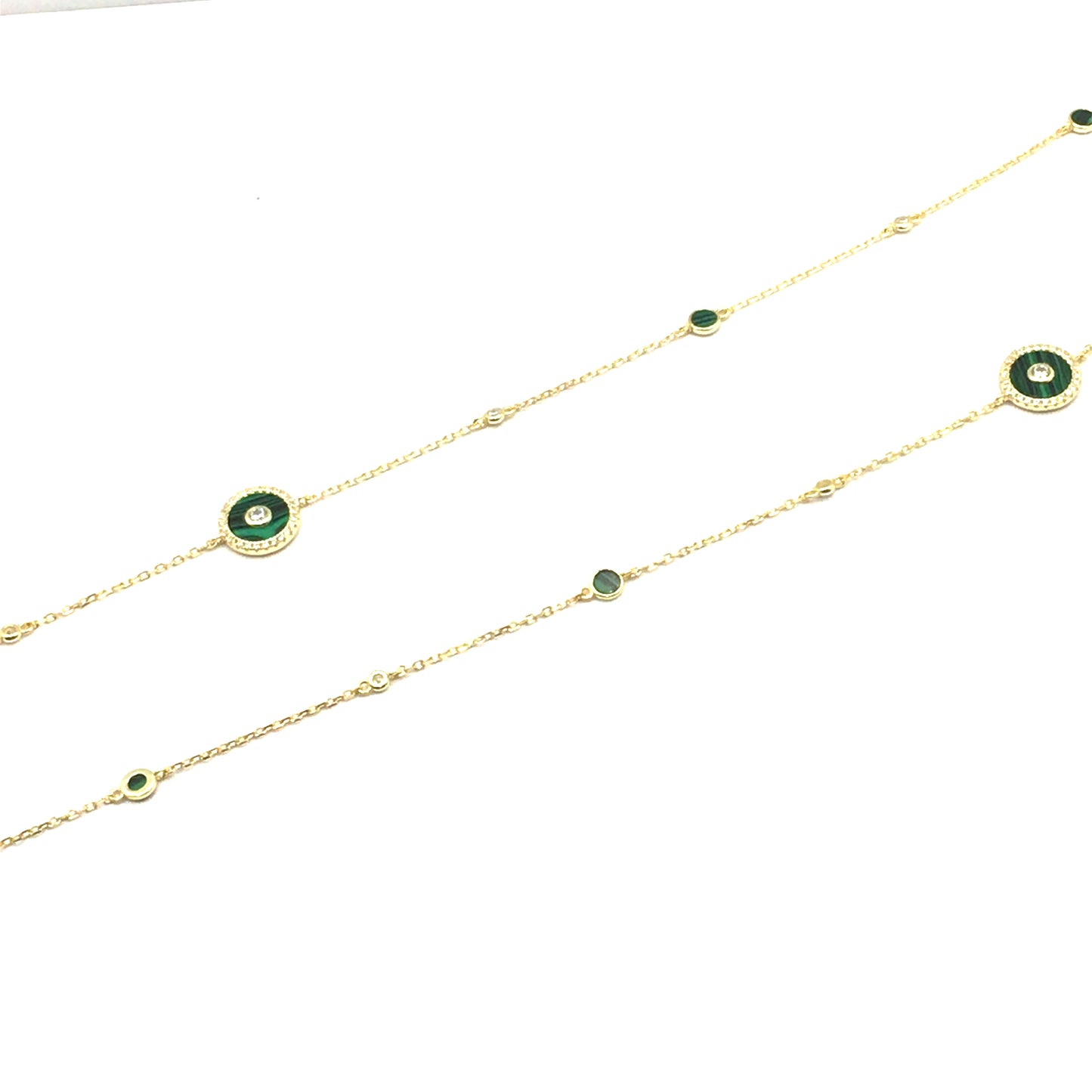 925 yellow gold malachite long necklace