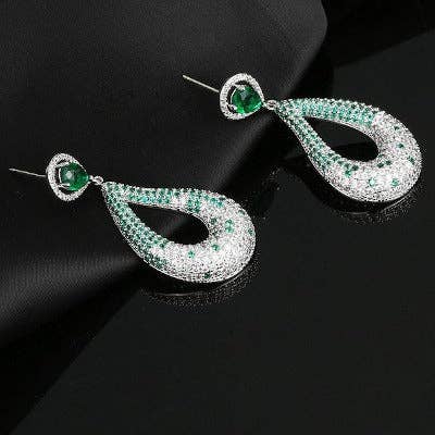 Silver Plated Green Gemstone Water Drop Earrings