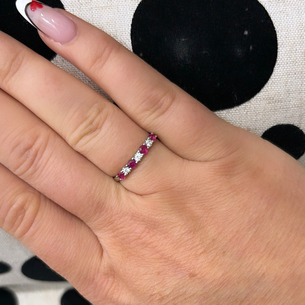 Ruby and Diamond 7 Stone White Gold Eternity Ring