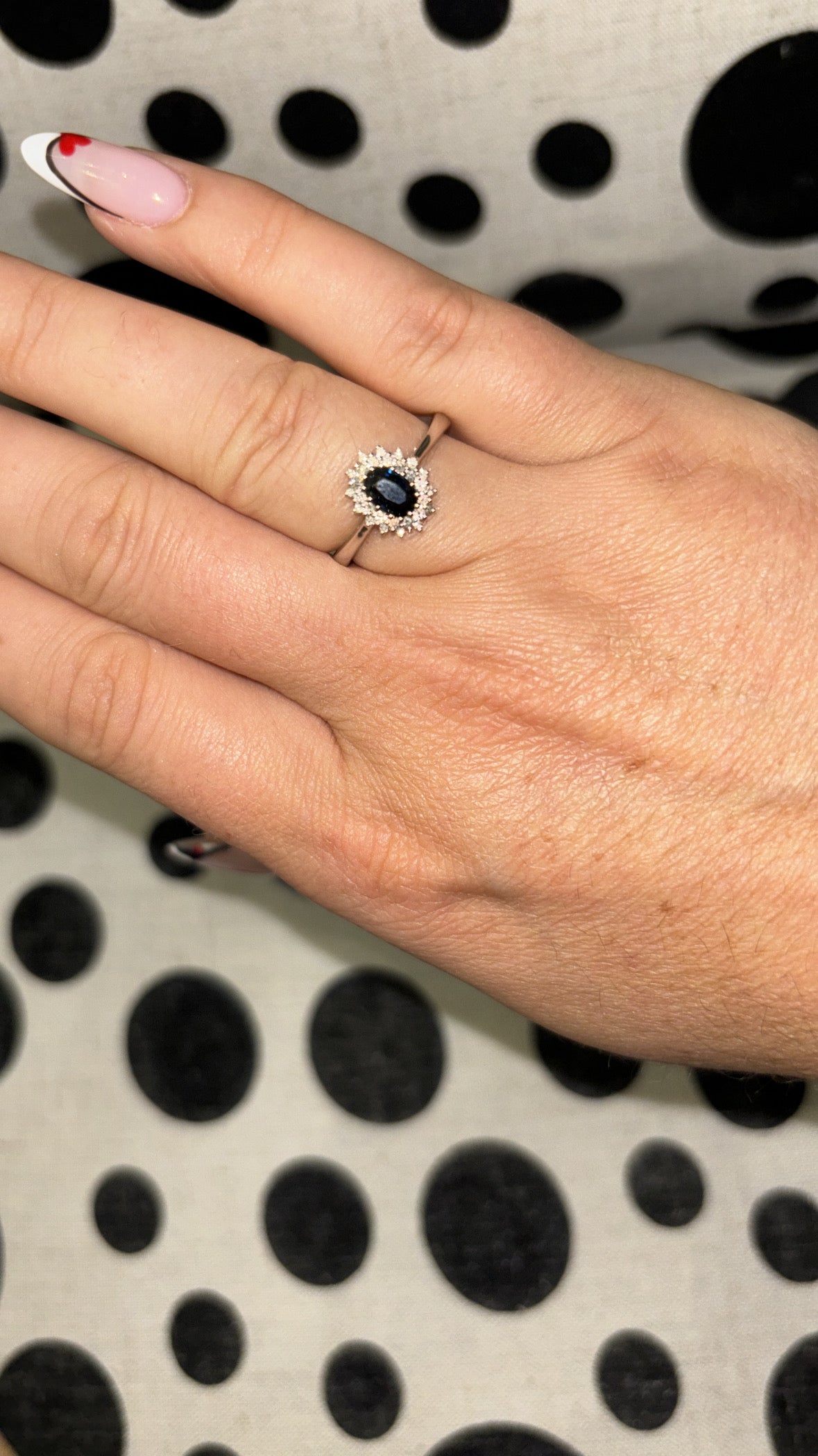 Oval Blue Sapphire and Diamond Double Halo Cluster, White Gold Ring
