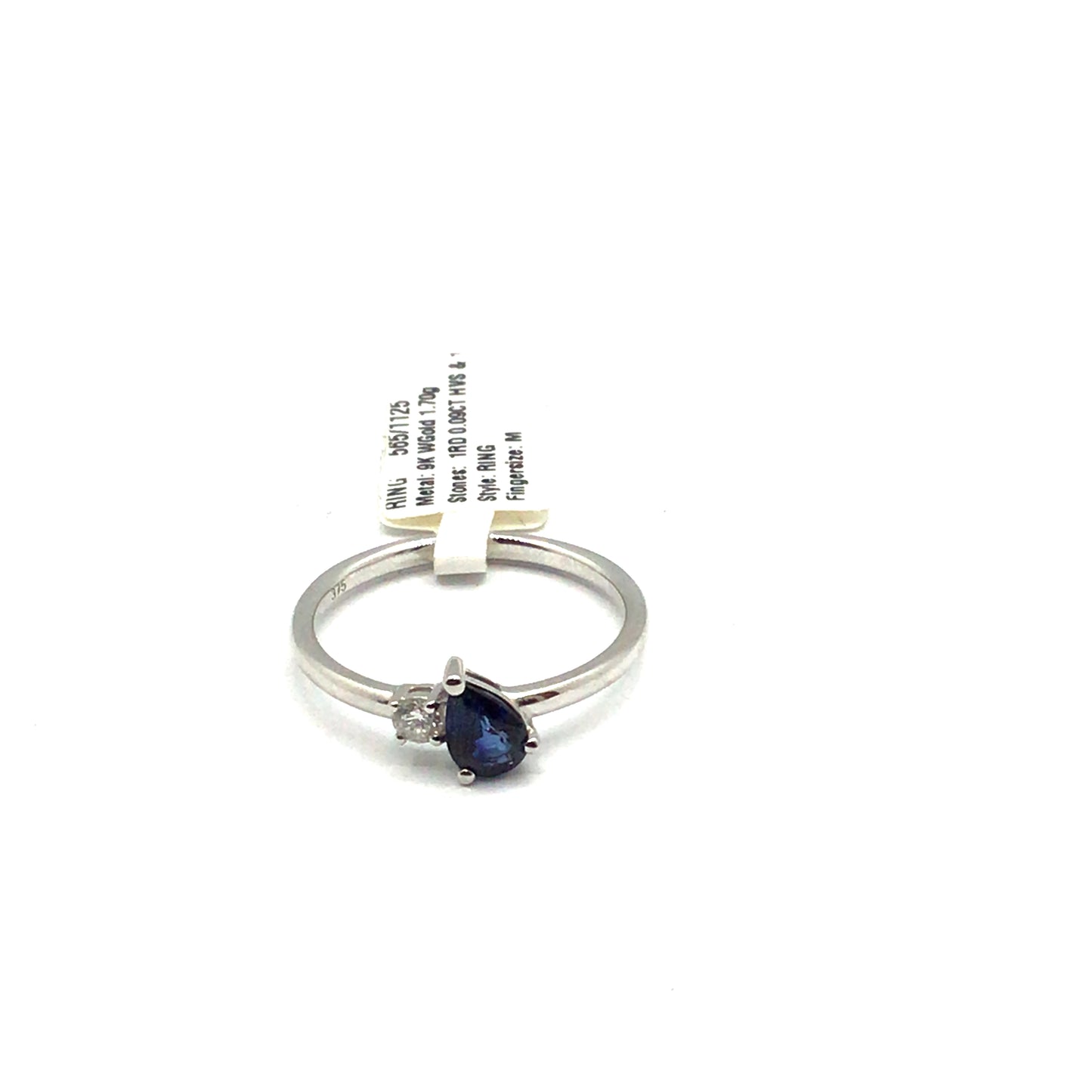 9ct White Gold Pear Cut Blue Sapphire and Diamond Ring