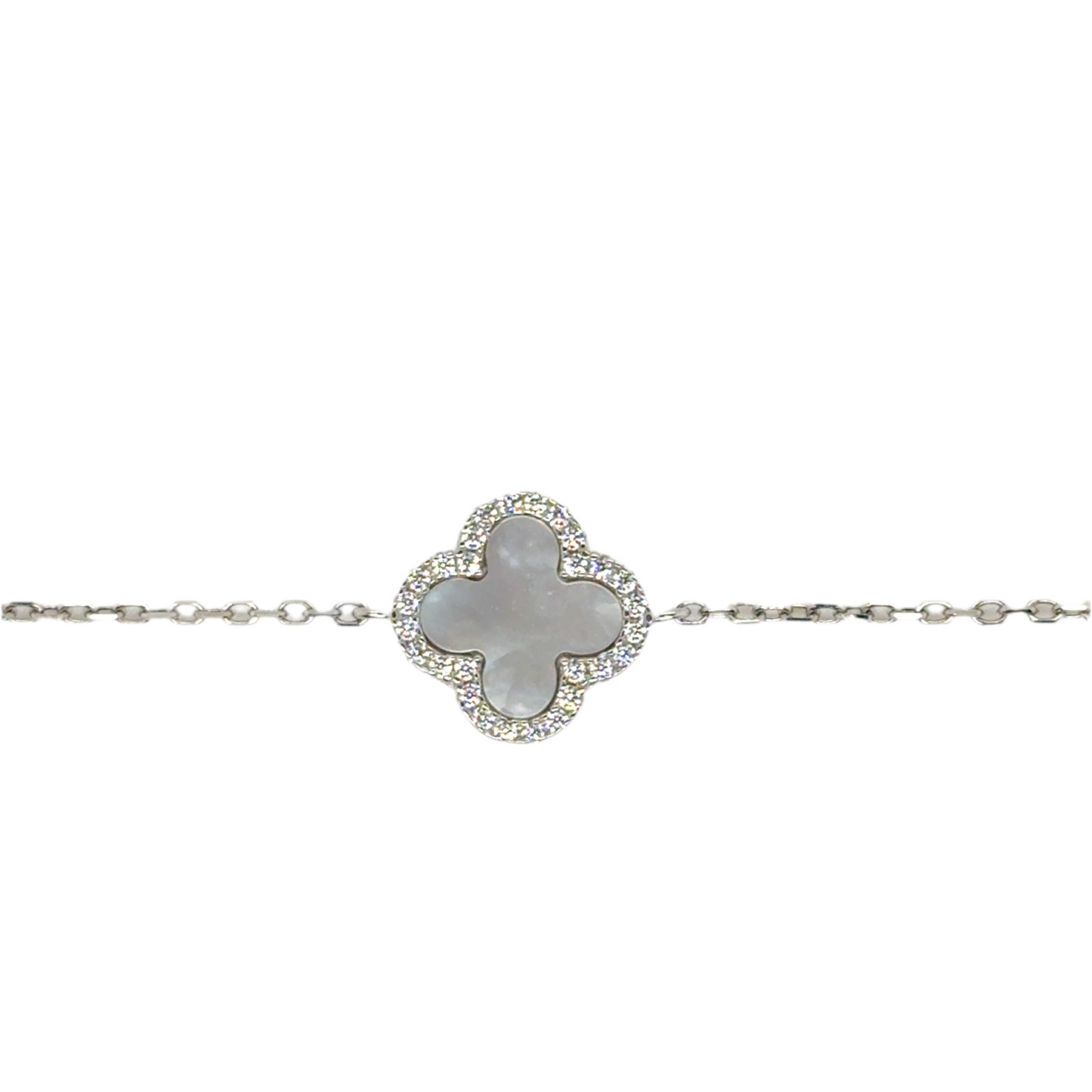 925 silver mother of pearl and cubic zirconia clover bracelet