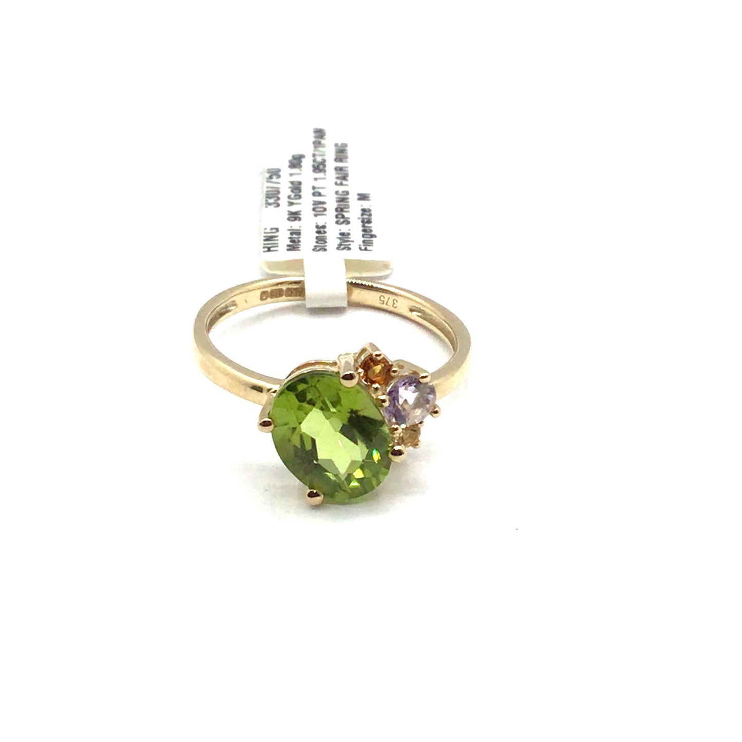 9ct Yellow Gold Oval Peridot, Purple Amethyst and Citrine Ring
