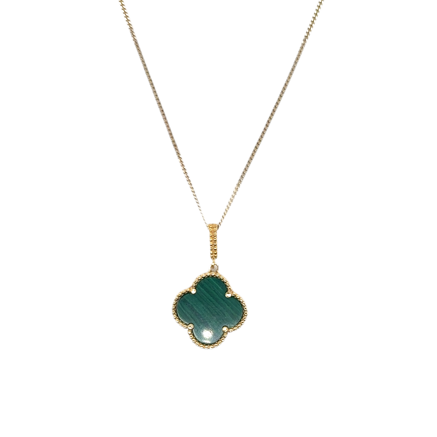 925 gold plated malachite single large clover necklace