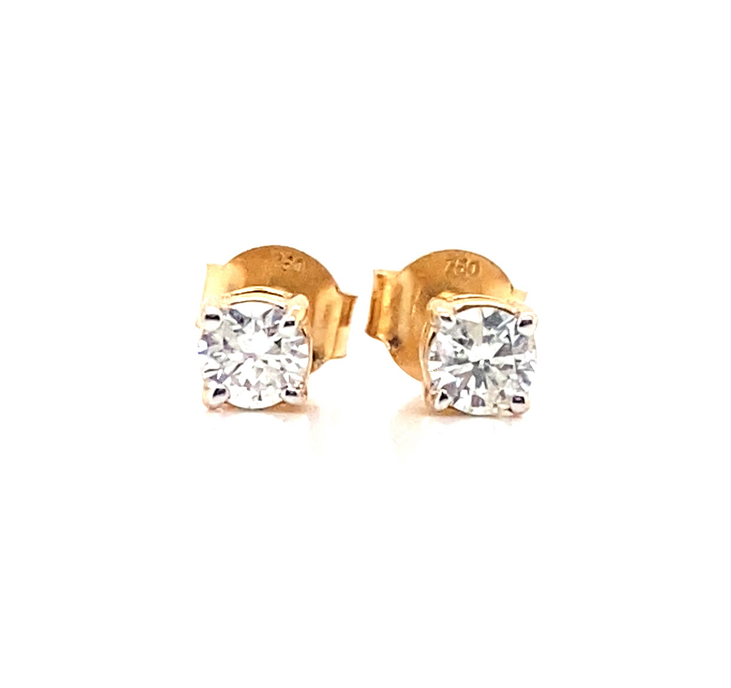 Round Brilliant Cut Natural Diamond, 0.40ct 4 Claw Stud Earrings in 18ct Yellow Gold