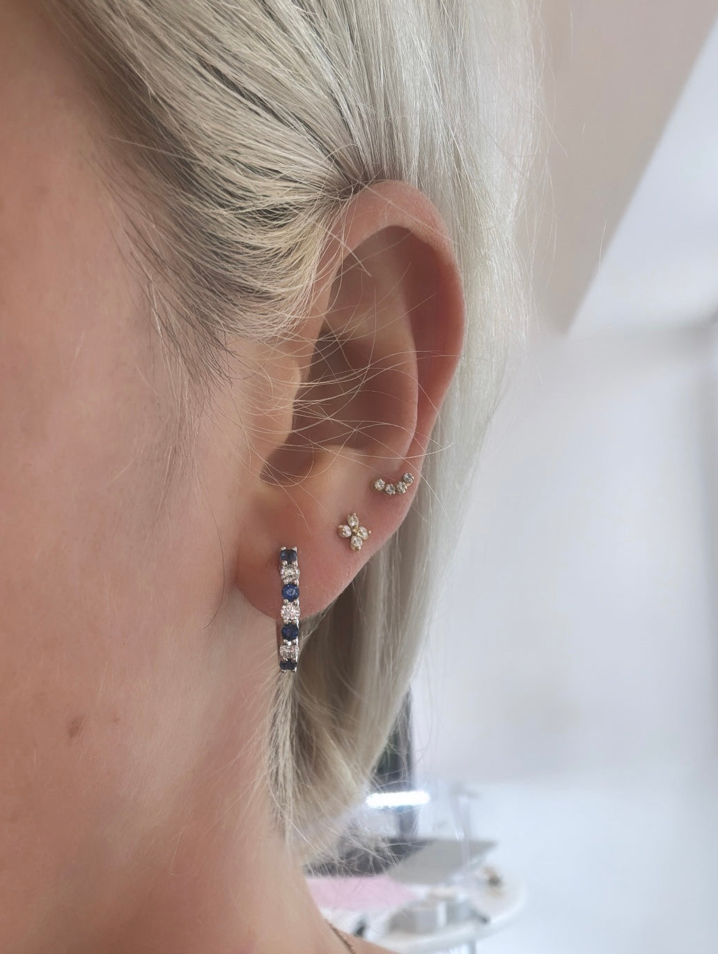 Diamond and Sapphire Claw Set Hoop Earrings