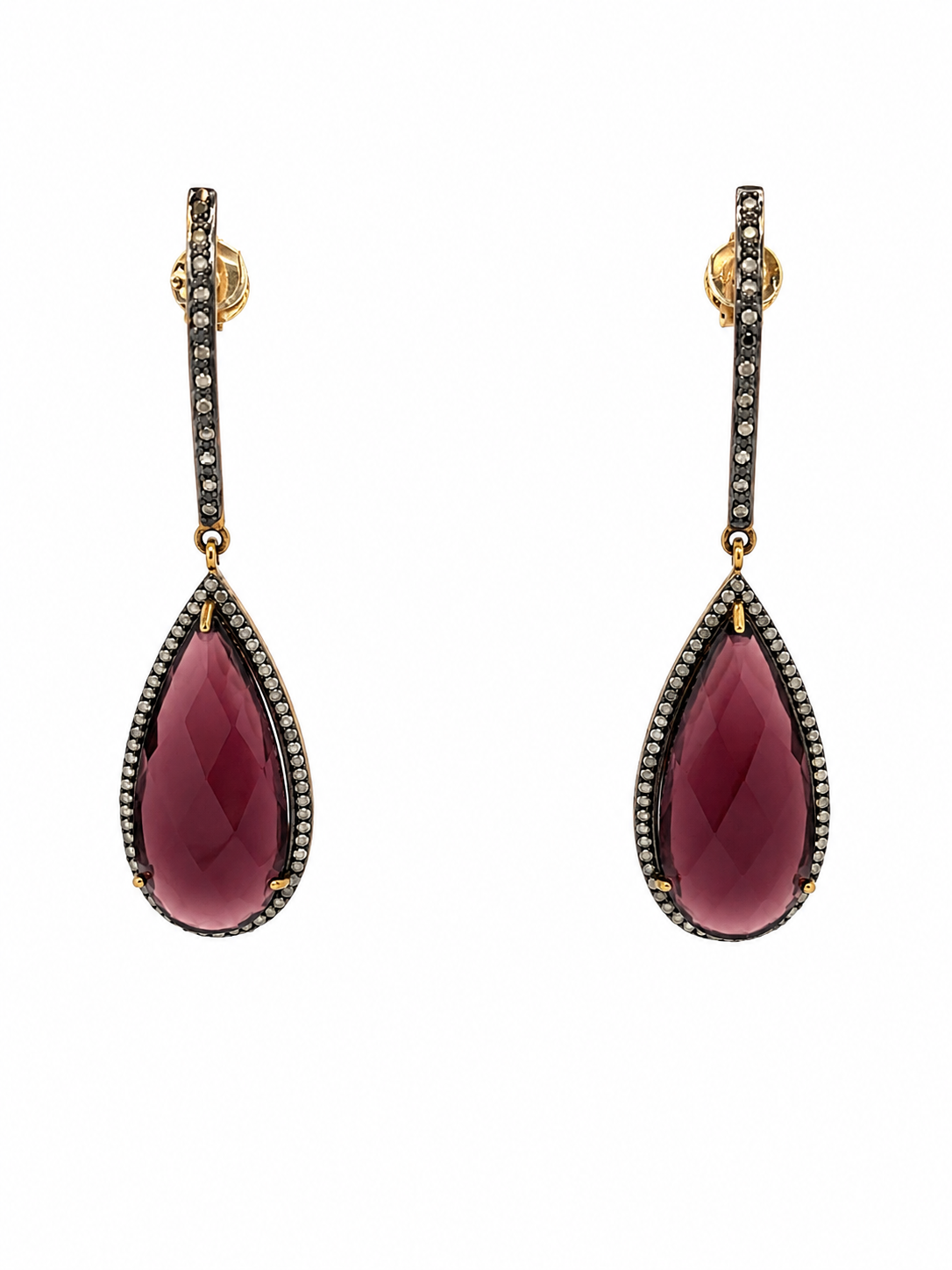 925 Gold Plated, Large Pear Shaped Amethyst with Dusty Diamond Halo