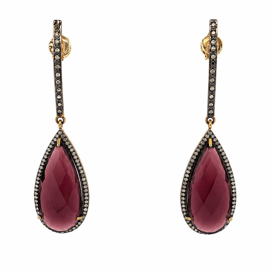 925 Gold Plated, Large Pear Shaped Amethyst with Dusty Diamond Halo