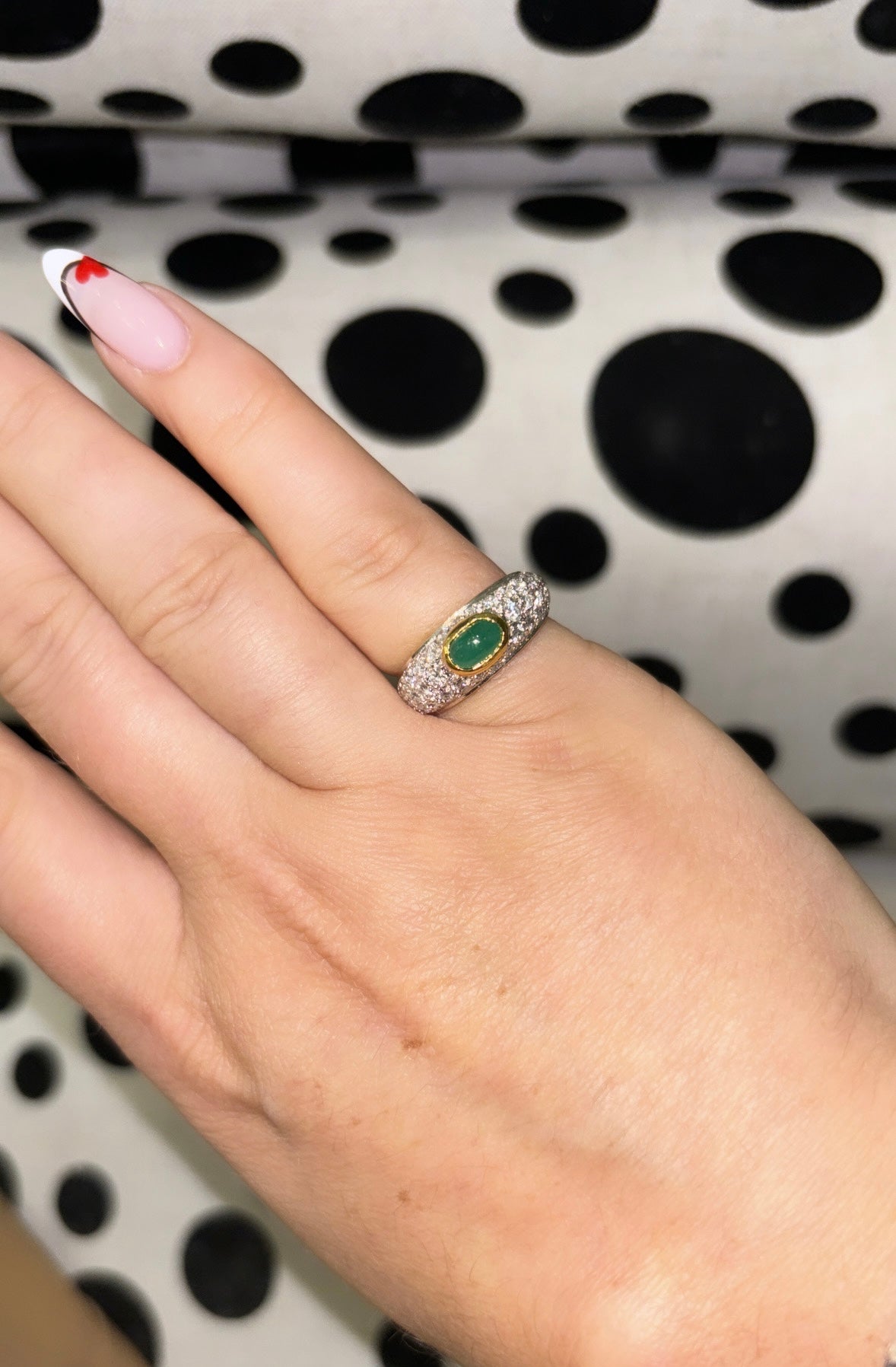 Oval Cabachon Emerald And Pave Set Diamond 18ct Gold Ring