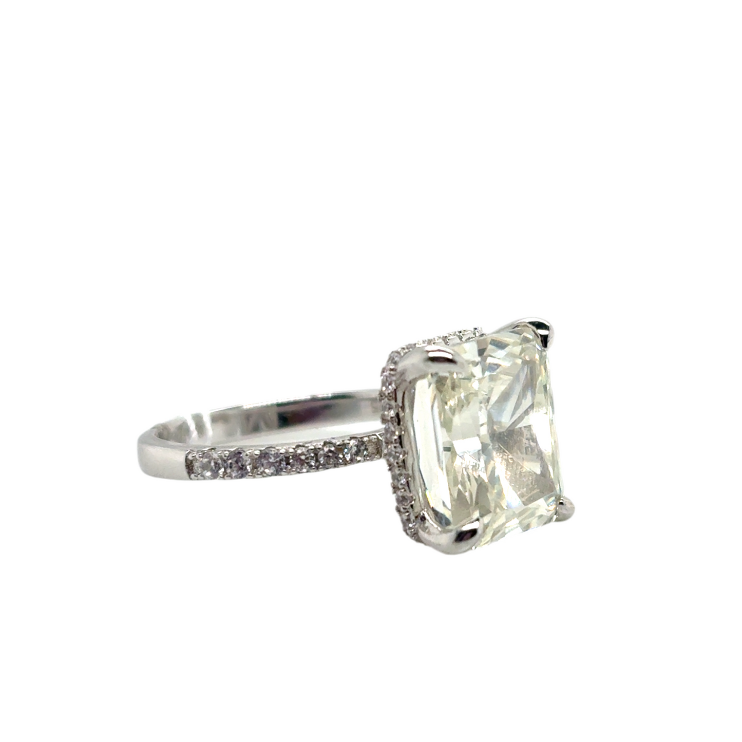 925 Silver large rectangle yellow tinted Cubic Zirconia ring