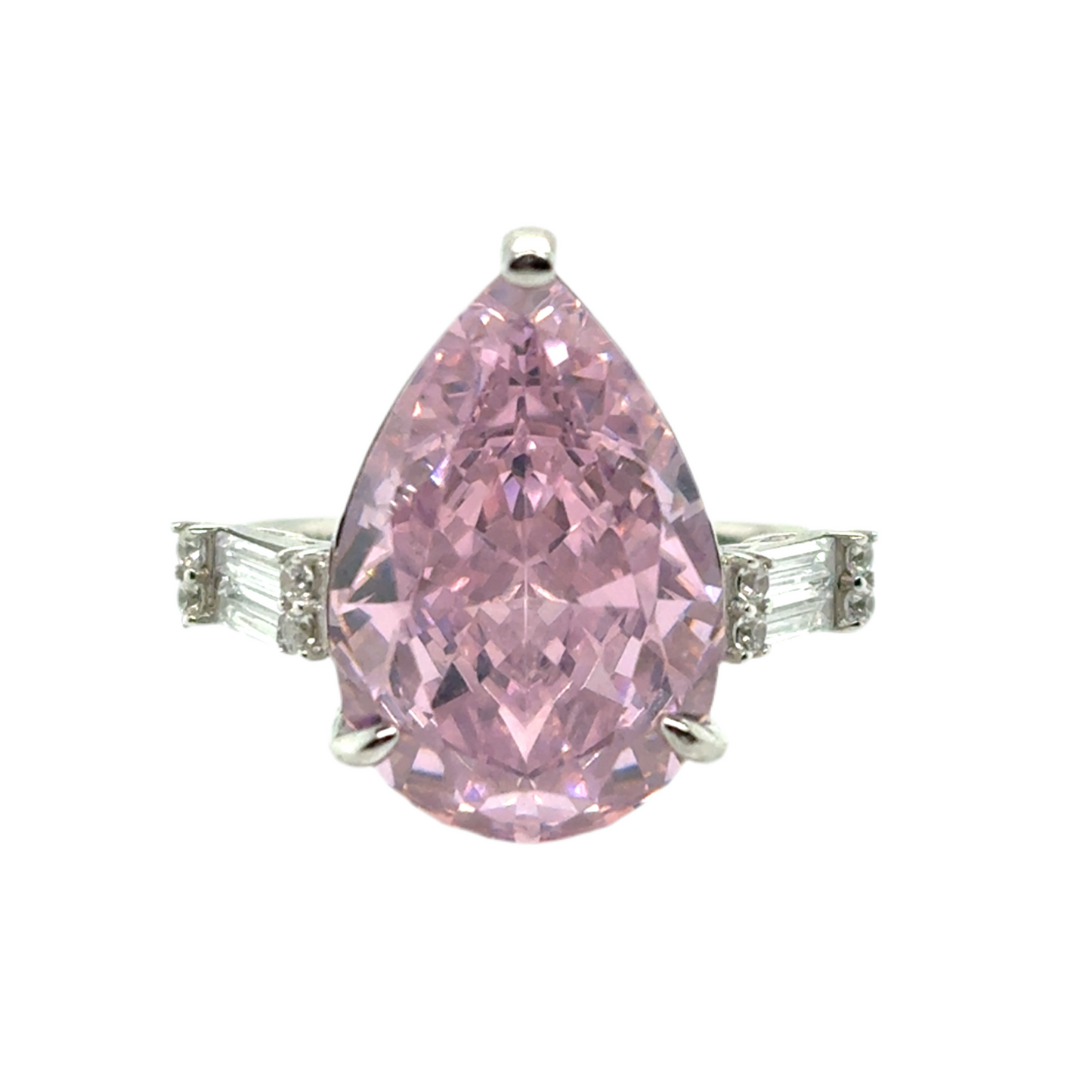 925 Silver large pink pear cubic zirconia ring