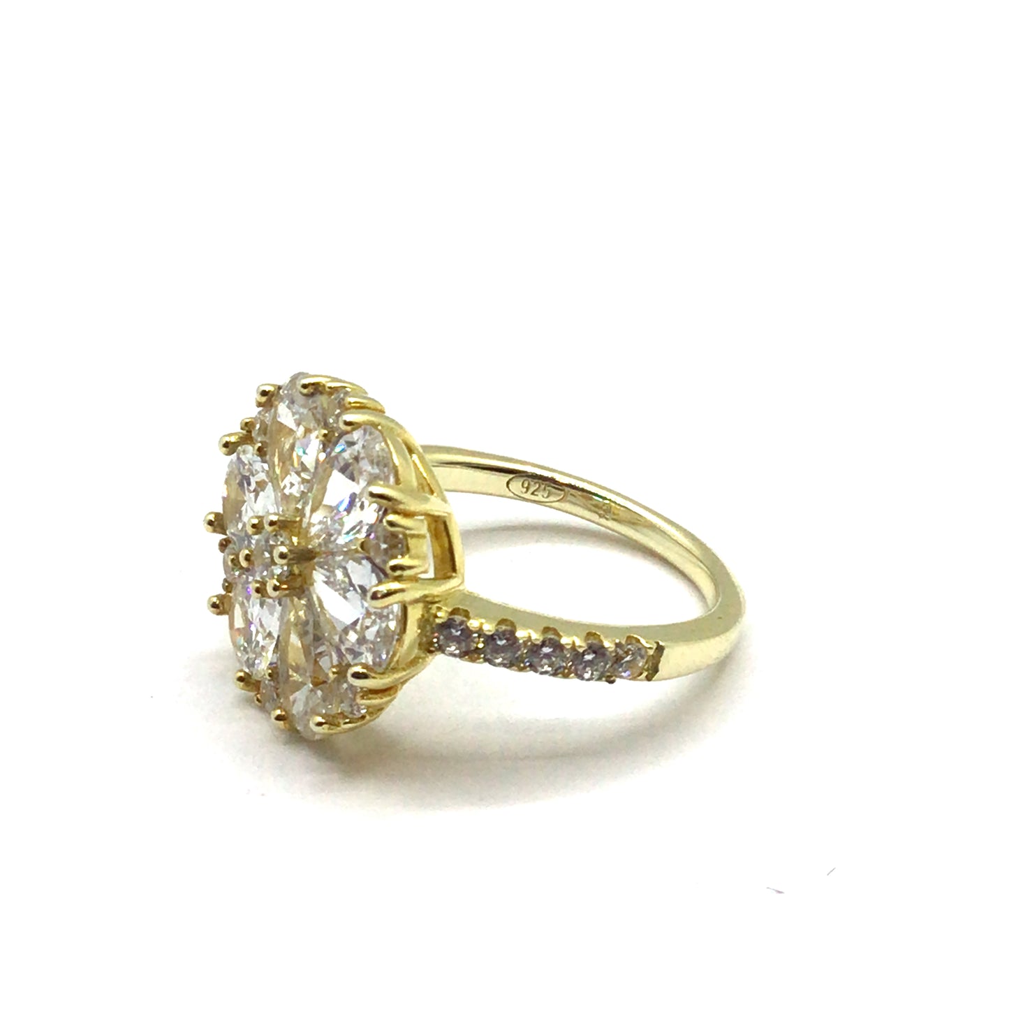 925 yellow gold large flower cz ring