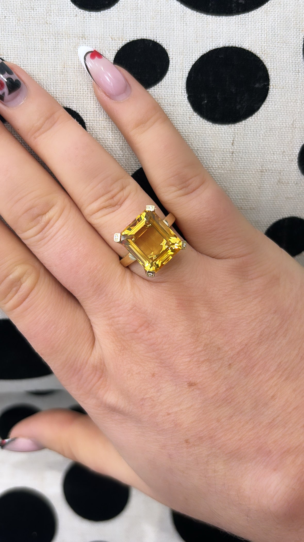 Emerald Cut Citrine and Diamond 9ct Yellow Gold Cocktail Ring