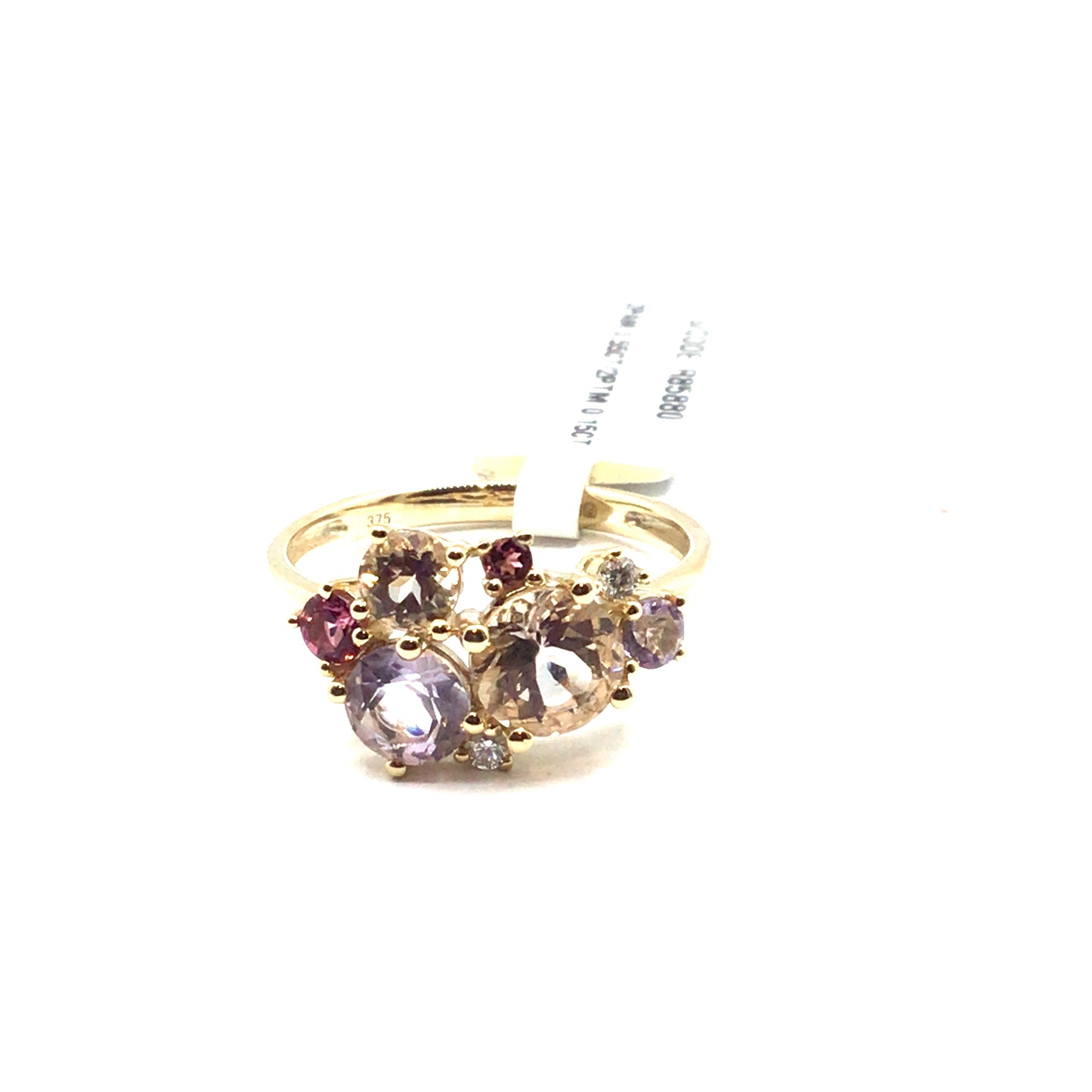 9ct Yellow Gold Purple Amethyst, Purple Tourmaline, Morganite and Diamond Ring
