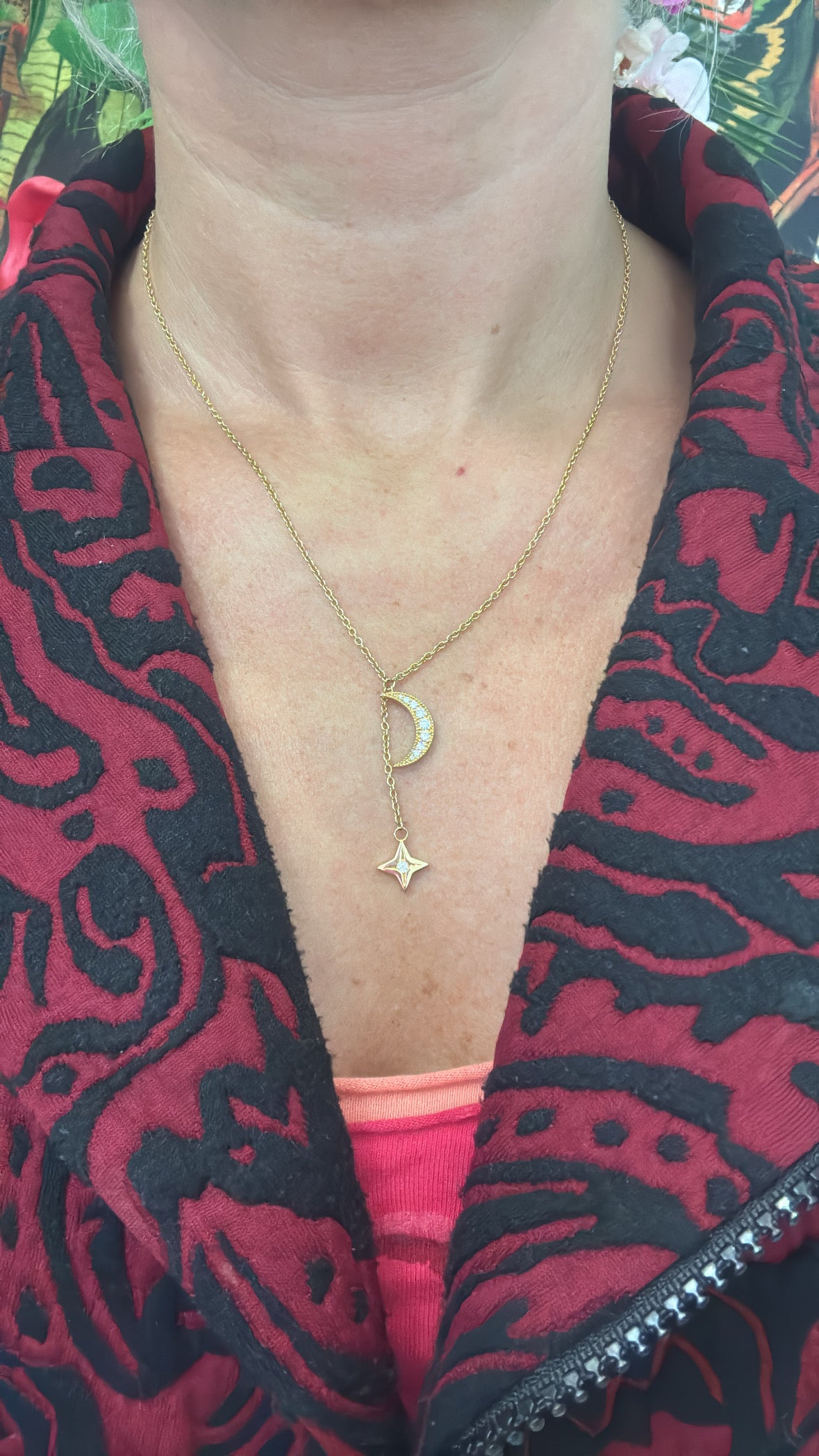 Bespoke Moon And Star Diamond Pendant Necklace in 18ct Yellow Gold Adjustable 20", 18" And 16"