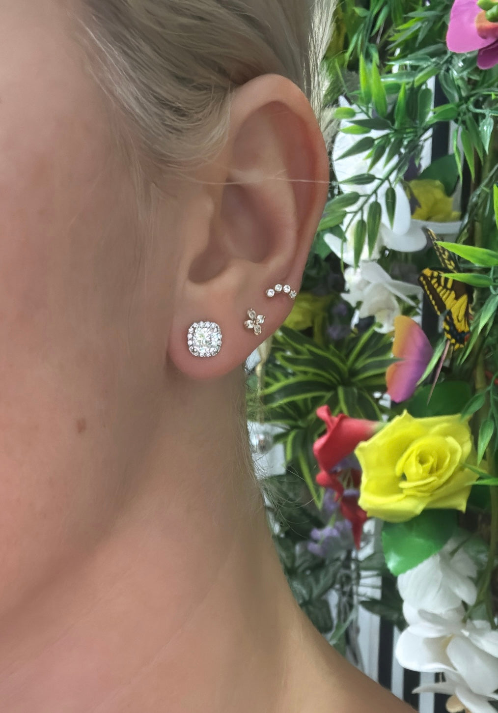 Square Cushion Brilliant Cut Diamond Halo Stud Earrings in Platinum